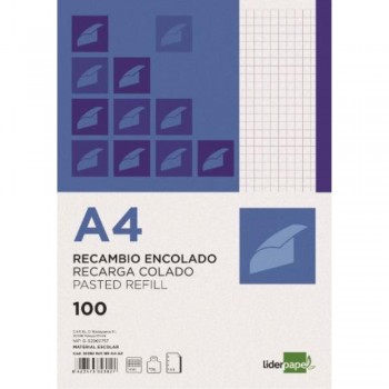 RECAMBIO ENCOLADO A4 100H C/5 BANDA COLOR AZUL LIDERPAPEL