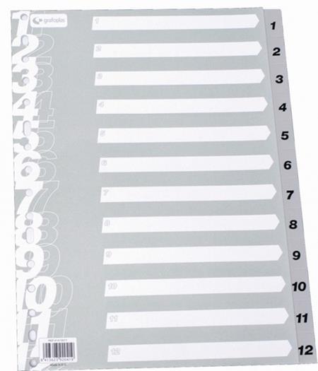 INDICE NUMERICO PP A4 1-12 GRIS MULTIT GRAFOPLAS