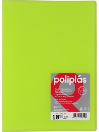 CARPETA FUNDAS POLIPLAS TRANSL. FOLIO 10 FUNDAS VERDE CLARO GRAFOPLAS