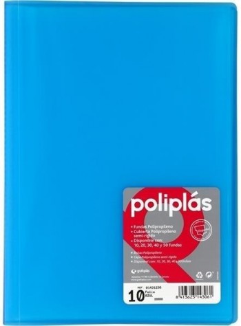 CARPETA FUNDAS POLIPLAS TRANSL. FOLIO 10 FUNDAS AZUL GRAFOPLAS