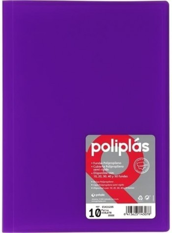 CARPETA FUNDAS POLIPLAS TRANSL. FOLIO 10 FUNDAS VIOLETA GRAFOPLAS