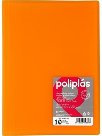 CARPETA FUNDAS POLIPLAS TRANSL. FOLIO 10 FUNDAS NARANJA GRAFOPLAS