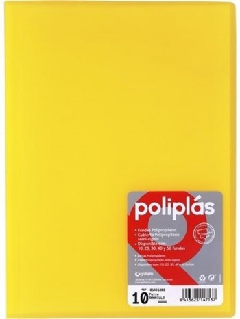 CARPETA FUNDAS POLIPLAS TRANSL. FOLIO 10 FUNDAS AMARILLO GRAFOPLAS