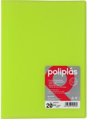 CARPETA FUNDAS POLIPLAS TRANSL. FOLIO 20 FUNDAS VERDE CLARO GRAFOPLAS