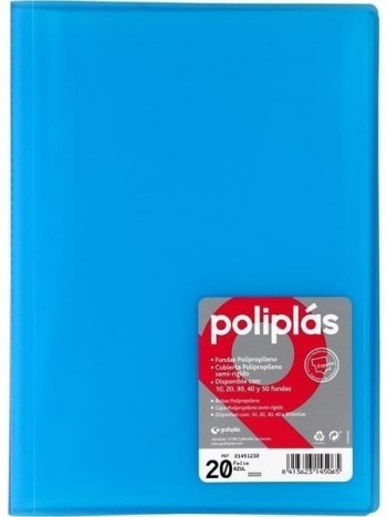 CARPETA FUNDAS POLIPLAS TRANSL. FOLIO 20 FUNDAS AZUL GRAFOPLAS