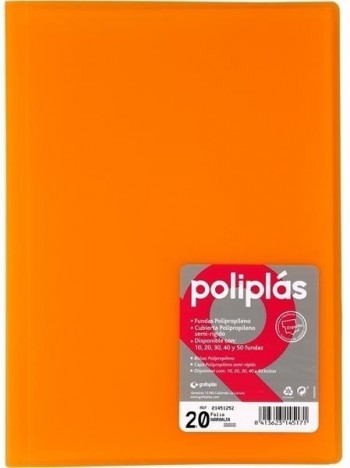 CARPETA FUNDAS POLIPLAS TRANSL. FOLIO 20 FUNDAS NARANJA GRAFOPLAS