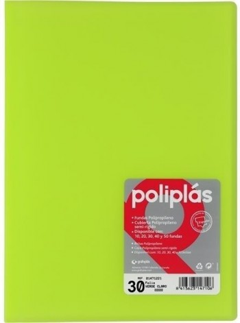 CARPETA FUNDAS POLIPLAS TRANSL. FOLIO 30 FUNDAS VERDE CLARO GRAFOPLAS