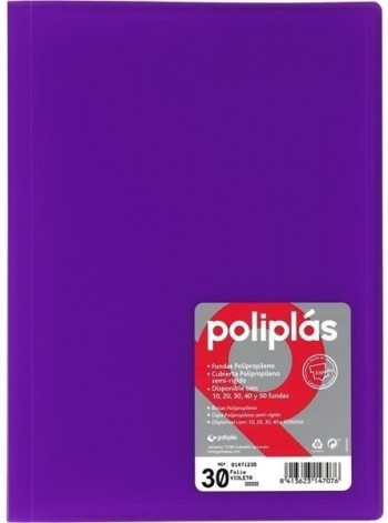 CARPETA FUNDAS POLIPLAS TRANSL. FOLIO 30 FUNDAS VIOLETA GRAFOPLAS