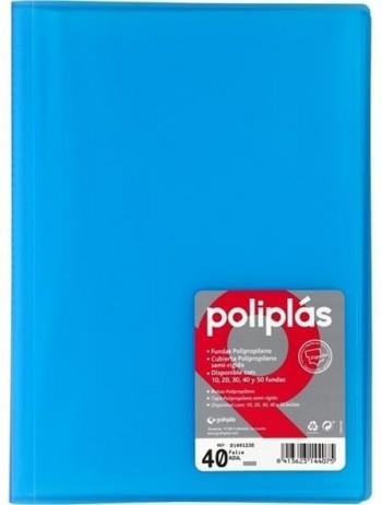 CARPETA FUNDAS POLIPLAS TRANSL. FOLIO 40 FUNDAS AZUL GRAFOPLAS