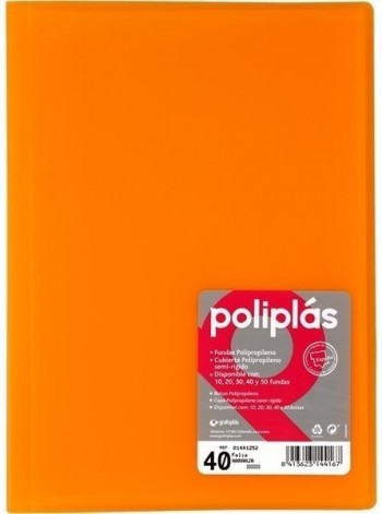 CARPETA FUNDAS POLIPLAS TRANSL. FOLIO 40 FUNDAS NARANJA GRAFOPLAS