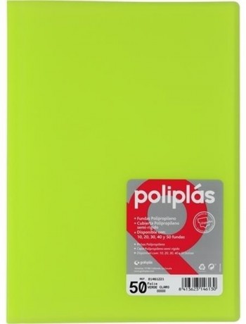 CARPETA FUNDAS POLIPLAS TRANSL. FOLIO 50 FUNDAS VERDE CLARO GRAFOPLAS