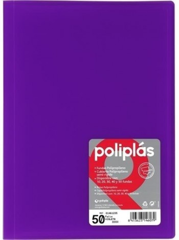 CARPETA FUNDAS POLIPLAS TRANSL. FOLIO 50 FUNDAS VIOLETA GRAFOPLAS