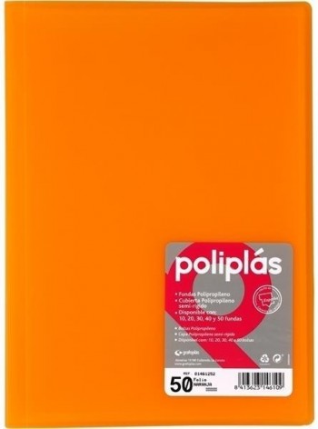 CARPETA FUNDAS POLIPLAS TRANSL. FOLIO 50 FUNDAS NARANJA GRAFOPLAS