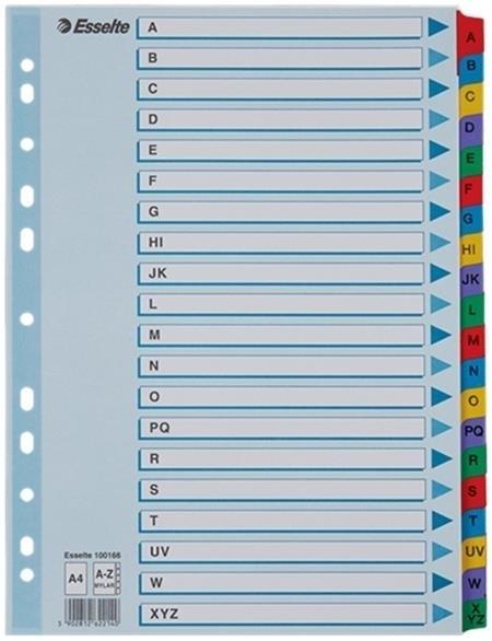 INDICE A-Z CARTON MYLAR MULTICOLOR A4 CON CARATULA ESSELTE