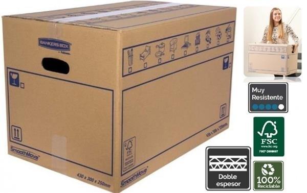 CAJA CARTON MEDIANA CON ASAS 32L (430X300X250MM) CON MONTAJE MANUAL FELLOWES