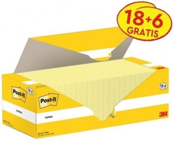 NOTAS ADHESIVAS POST-IT  76 X 76 MM CANARY YELLOW CAJA CARTÓN 654-CY-VP24 POST-IT