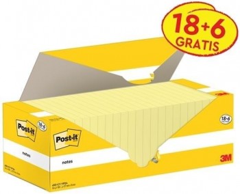 NOTAS ADHESIVAS POST-IT  76 X 127 MM CANARY YELLOW CAJA CARTÓN 655-CY-VP24 POST-IT