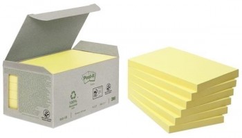 NOTAS ADHESIVAS POST-IT  RECICLADAS 76 X 127 MM AMARILLO CAJA CARTÓN 655-1B POST-IT