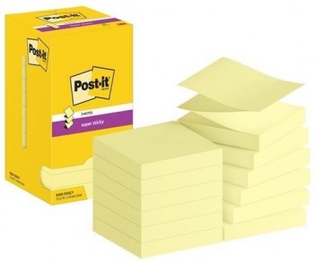 NOTES ADHESIVAS POST-IT  HOJAS Z SUPER STICKY 76 X 76 MM AMARILLO CAJA CARTÓN R330-12SS-CY POST-IT